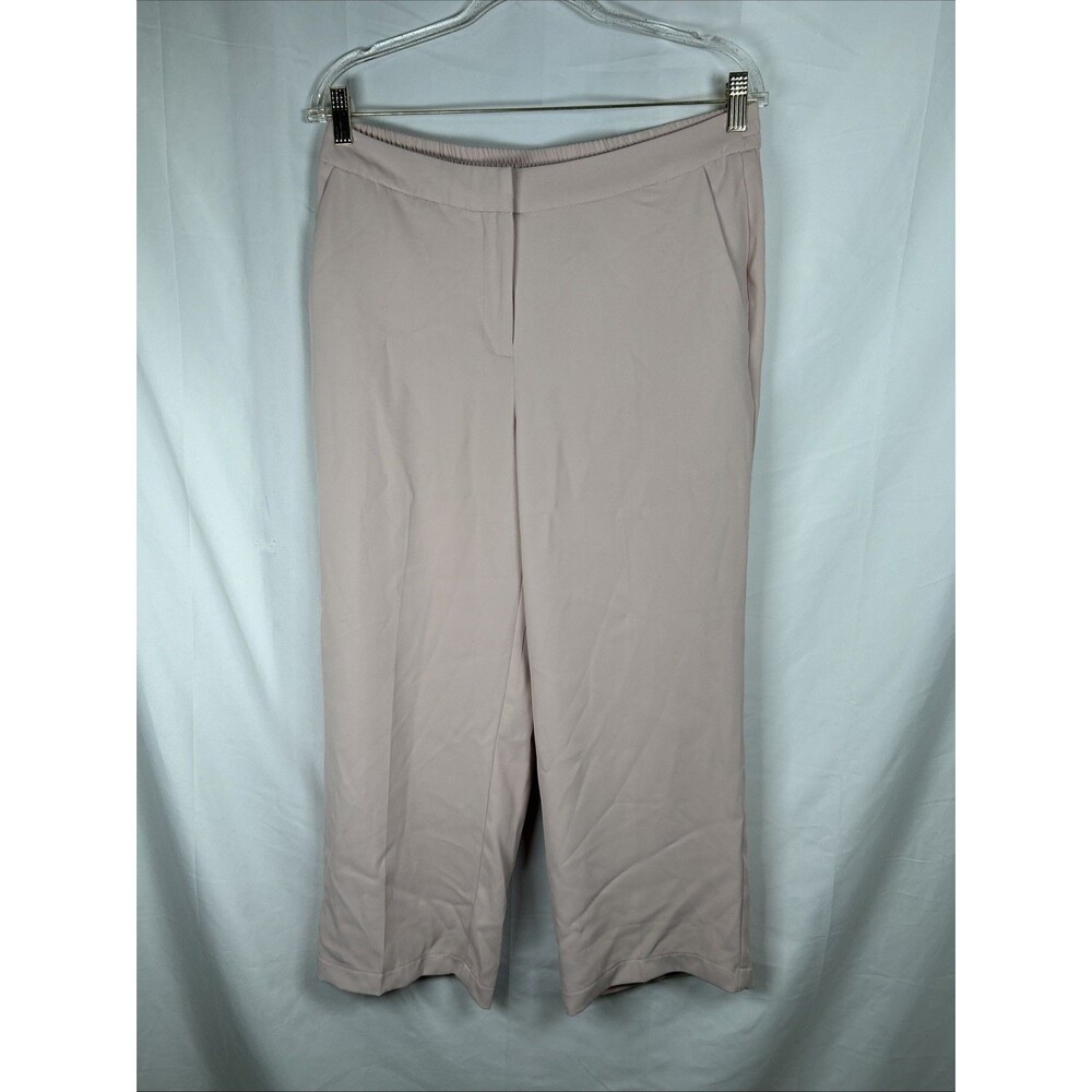 SOHO Apparel Wide Leg Cropped Pants Size 8 Pink Elastic Waist Zipper Hook Pocket